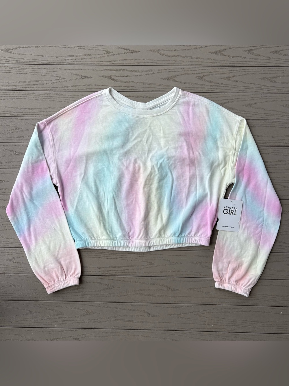 Athleta Girl Rainbow Pastel Tie Dye Sundown Cropped Sweatshirt